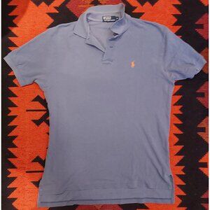 POLO Ralph Lauren Vintage Men's Cotton Blue Polo Orange Logo. Sz Medium
